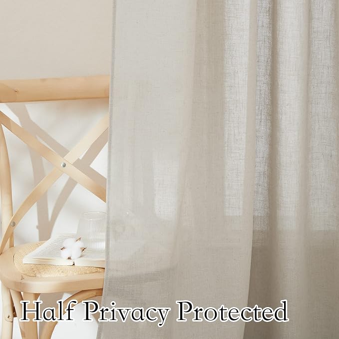 RYB HOME Semi Sheer Curtains for Sliding Glass Door, Linen Texture Farmhouse - Image 5