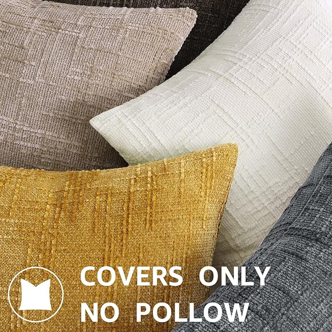 decorUhome Oatmeal Chenille Throw Pillow Covers 18x18 Set of 2 Textured Soft - Image 9
