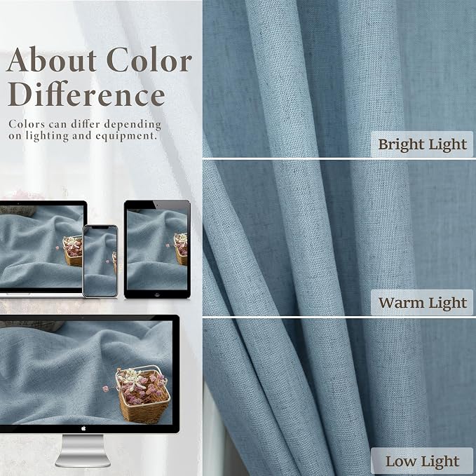 Blue Curtains 108 Inches Long For Living Room Dining 2 Panels Set Back Tab - Image 3