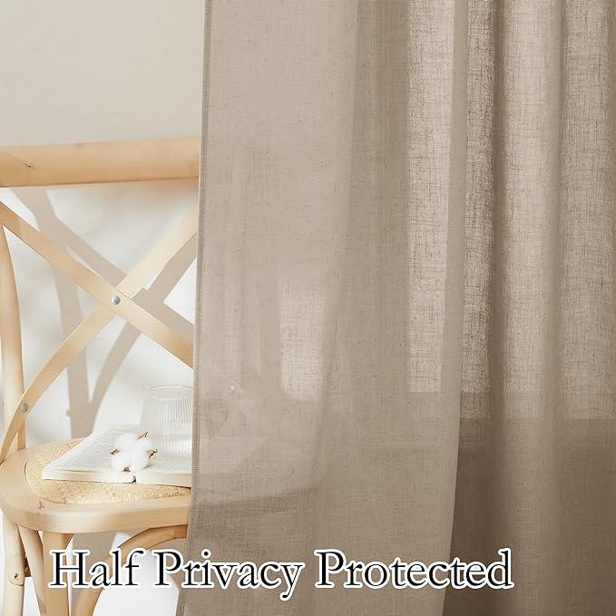 RYB HOME Natural Linen Blend Sheer Curtains - Image 3
