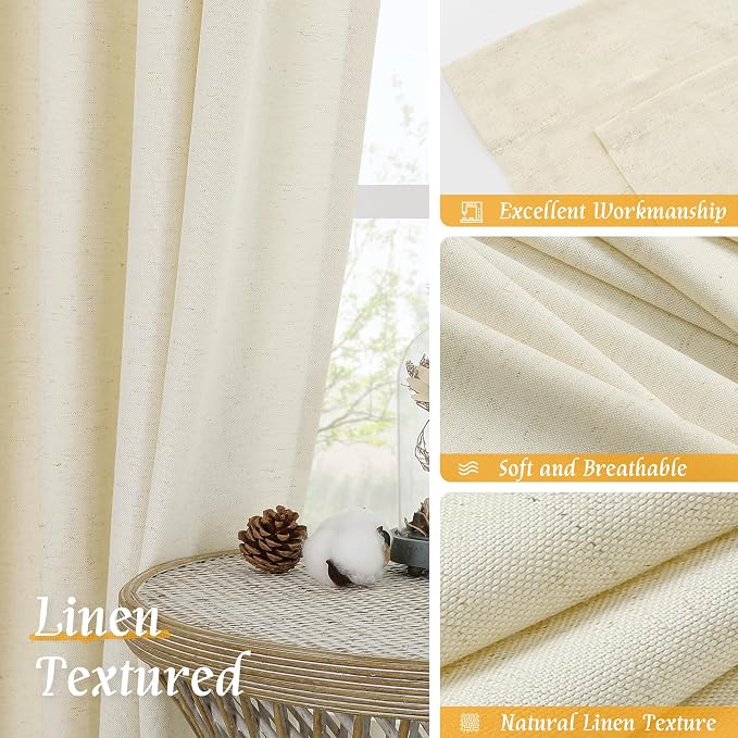 LAMIT Light Beige Linen Curtains 63 inch Length - Image 7