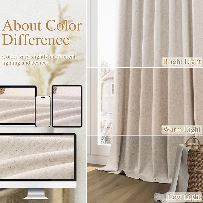 Guken Oatmeal 100% Blackout Curtains 90 Inch Length 2 Panels Set - Image 7