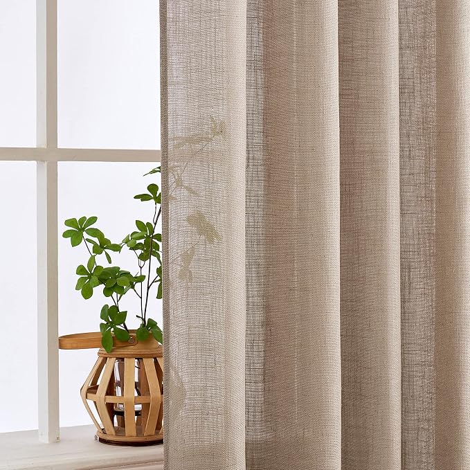 MIULEE Taupe Linen Curtains 90 Inch Length 2 Panels - Image 5