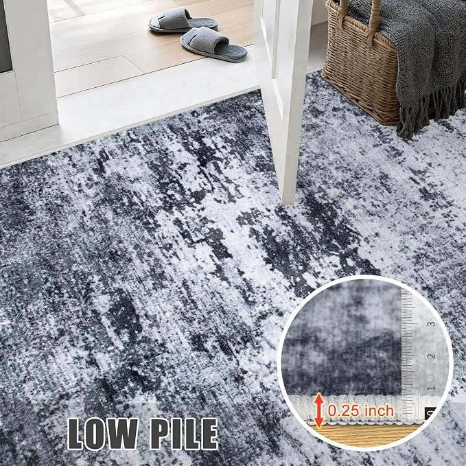 2.6'x8' Runner Rug Washable Rug;Modern Abstract Soft Thin Runner Rug Black - Image 7
