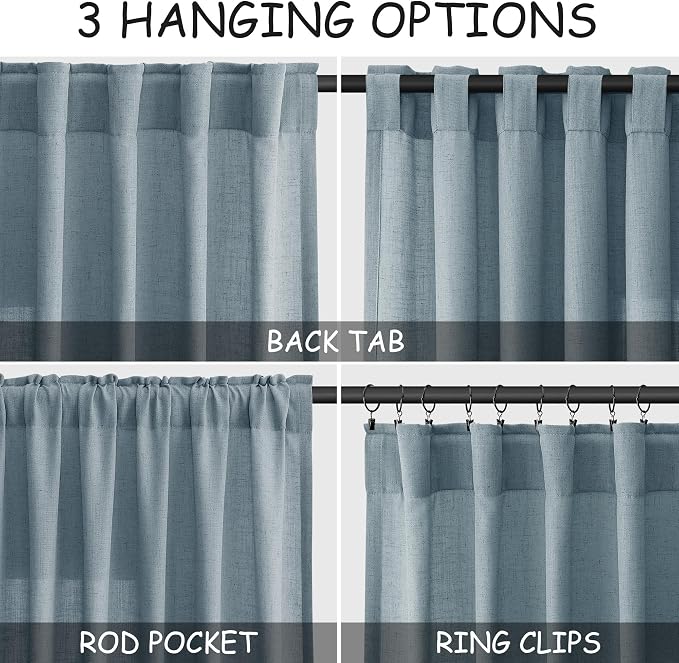 Nanspring Light Blue Linen Curtains 108 Inches Long - Image 2