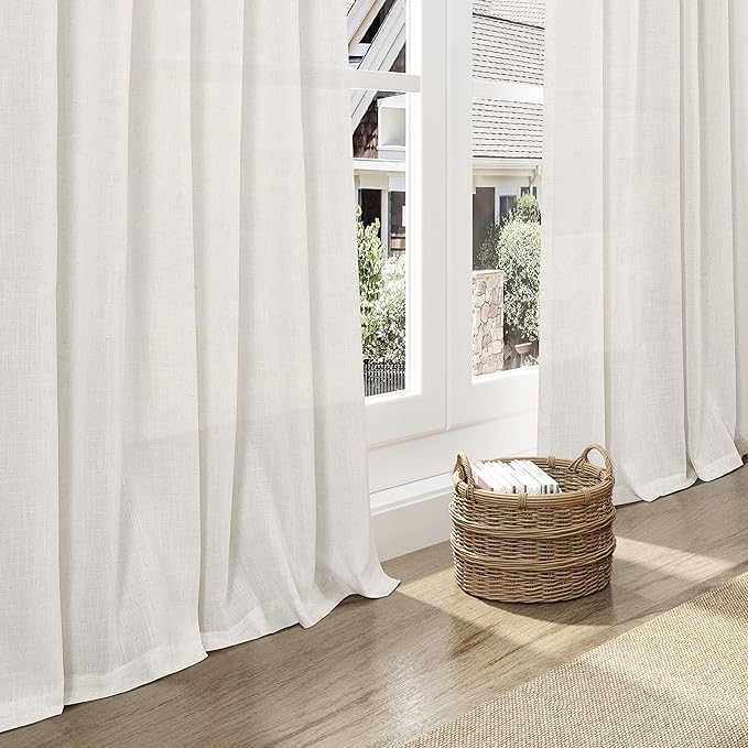 Cream Linen Back Tab Curtains 84 Inch Length - Image 6