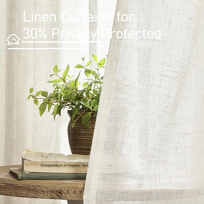LAMIT Cream Ivory Linen Curtains 95 Inches Long 2 Panels Set - Image 5