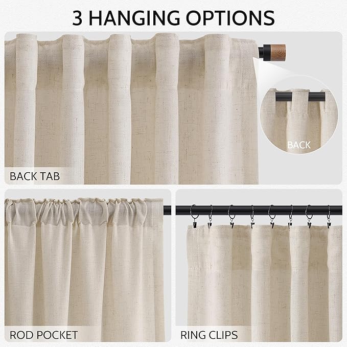 Cream Beige Linen 144 Inch Curtains - Image 2