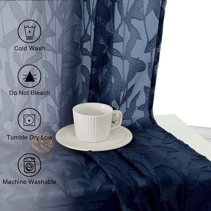 Lecloud Leia Navy Blue Sheer Curtains 54 Inch Length 2 Pcs, Rod Pockets Bedroom - Image 8