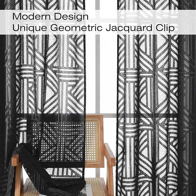 Simplebrand Semi Sheer Black Curtains 96 Inches Long 2 Panels, Light Filtering - Image 4