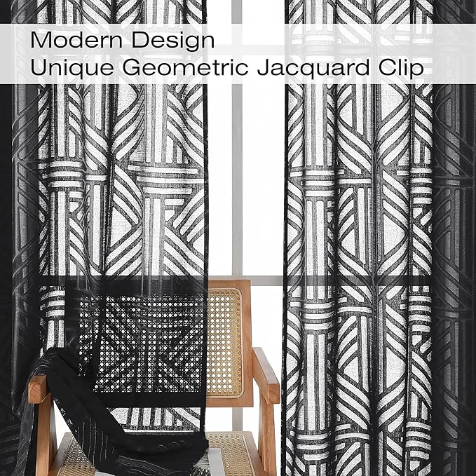 Simplebrand Sheer Black Kitchen Curtains 24 Inch Length Tier Curtains 2 Panels - Image 4