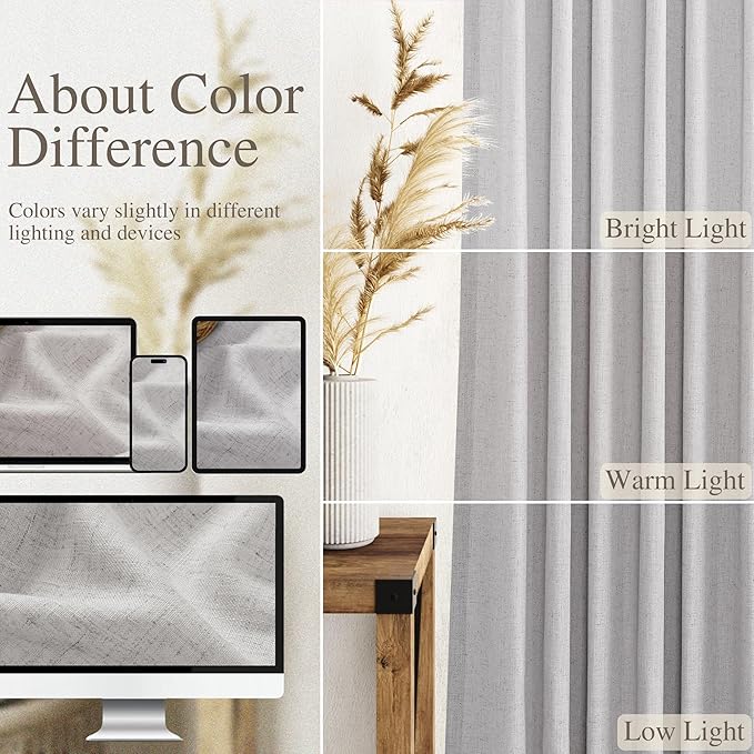 Grey Linen Curtains 102 Inches Long 2 Panels Set - Image 4