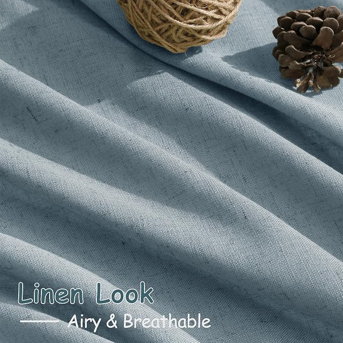 Nanspring Light Blue Linen Curtains 102 Inches Long Rod Pocket Back Tab Drapes - Image 5