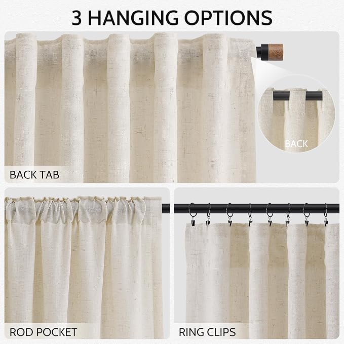Nanspring Birch Beige Linen Curtains 84 Inches Long - Image 2