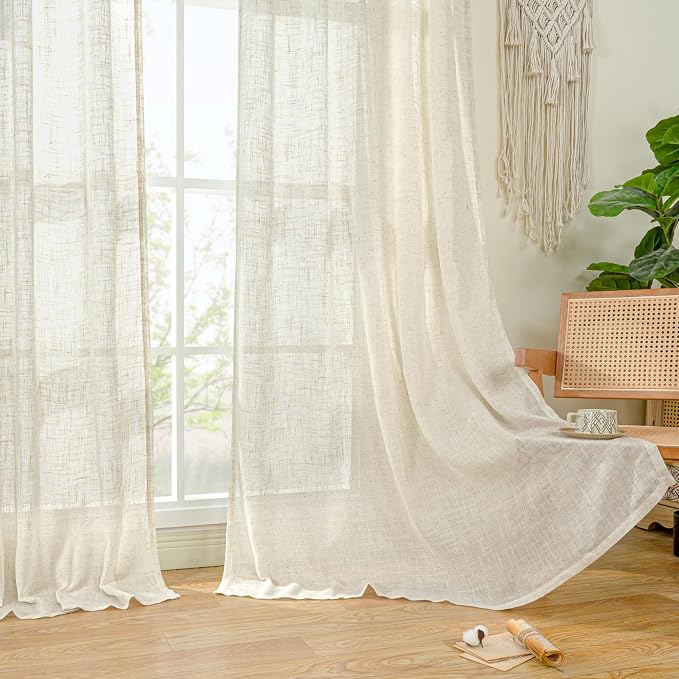 LAMIT Natural Linen Semi Sheer Curtains 48 Inch - Image 9