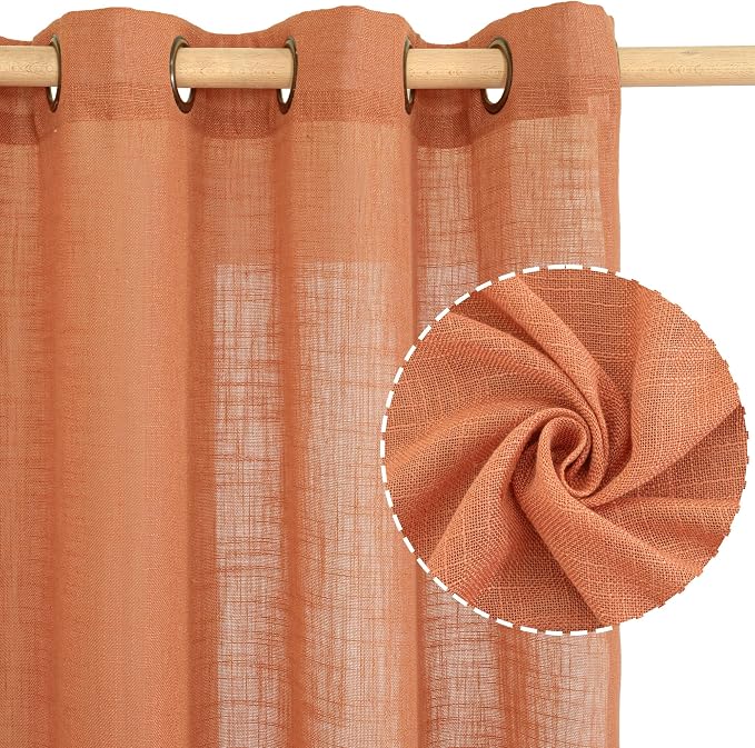 LAMIT Burnt Orange Linen Curtains 45 inches Long - Image 2