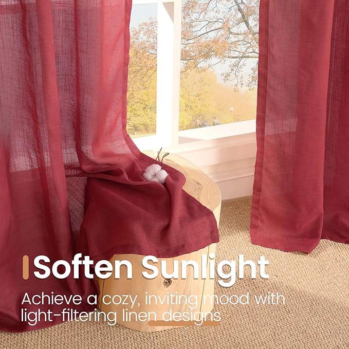 BGment Burgundy Linen Curtains 90 Inch Length - Image 5