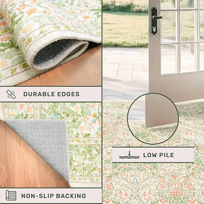 Washable Beige Green 2x10 Runner Rug - Image 5