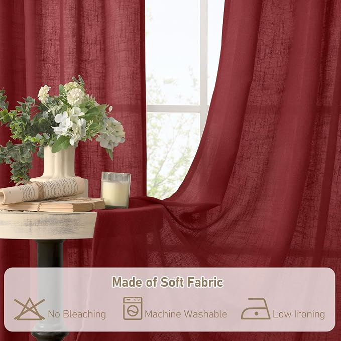 LAMIT 90 inch Red Linen Curtains - Image 9