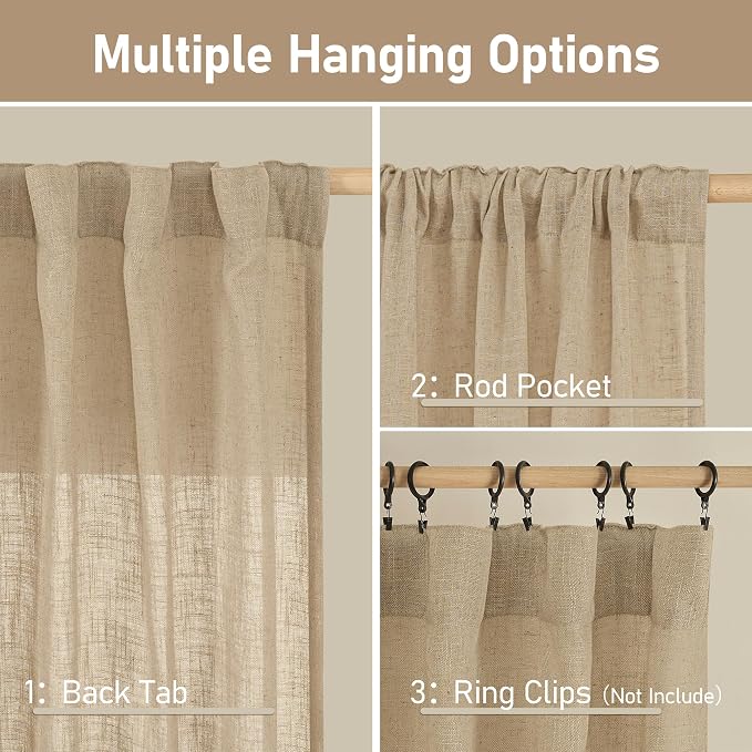 LAMIT Brown Linen Cafe Curtains 30 Inch Length, Semi Sheer Light Filtering - Image 3