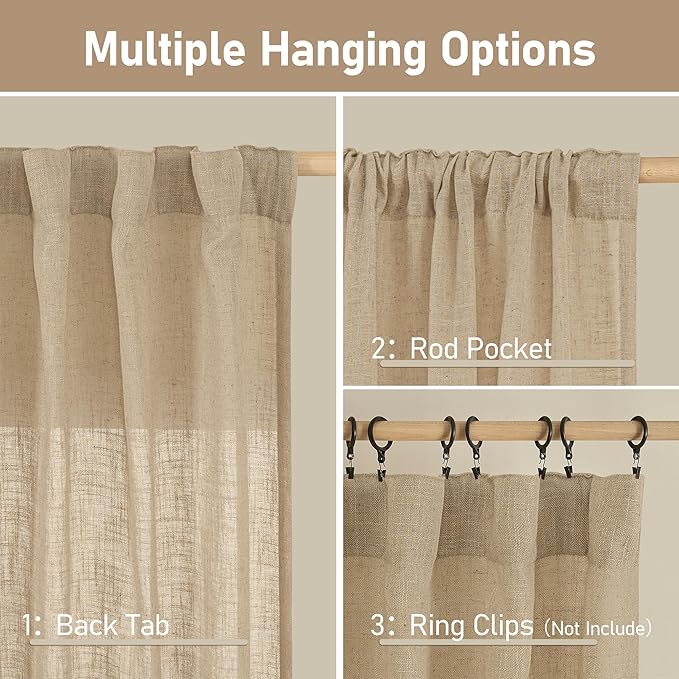 LAMIT Brown Linen Window Curtains 30 Inches Long 2 Panels, Semi Sheer Light - Image 3