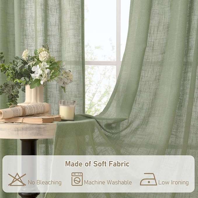 LAMIT Sage Green Linen Sheer Curtains 84 inch - Image 8