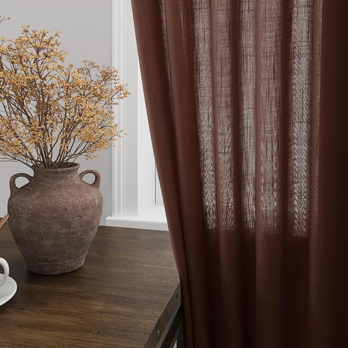 Nanspring Rustic Brown Linen Curtains 108 Inches Long - Image 4