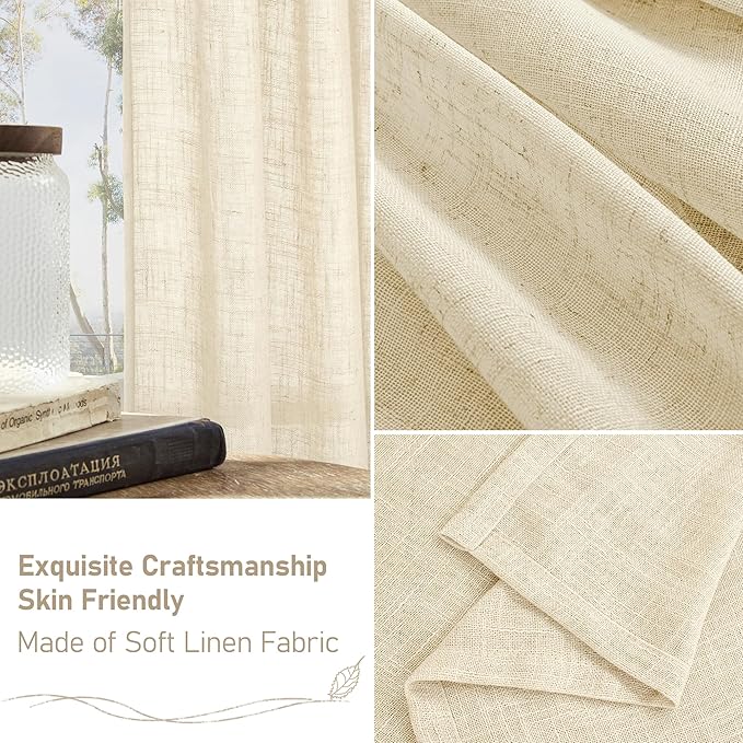 LAMIT Beige Linen Curtains 72 Inches Long 2 Panels - Image 6