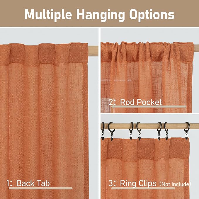 LAMIT Burnt Orange 72 inch Linen Curtains - Image 3