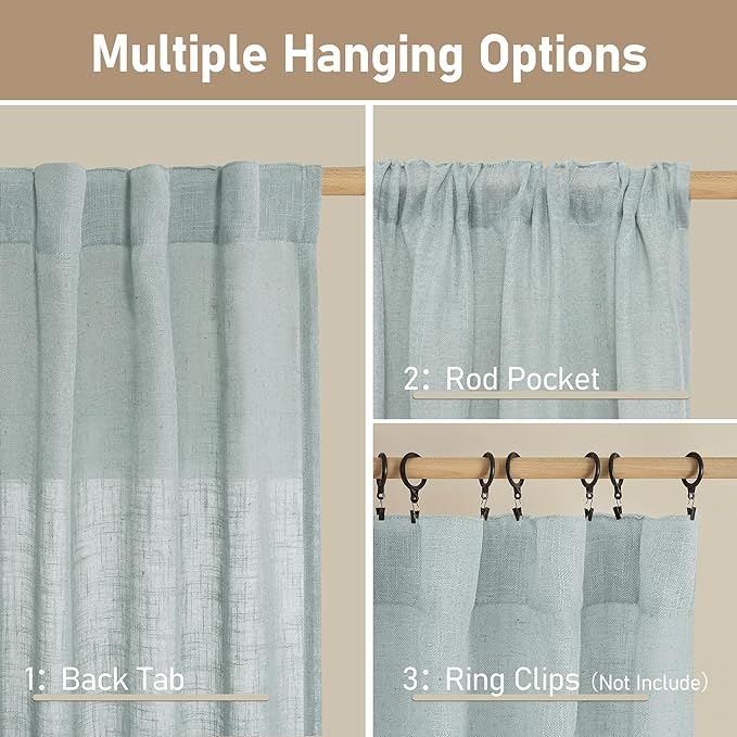 LAMIT 54 Inch Semi Sheer Window Linen Curtains, Light Filtering Panels Back Tab - Image 2
