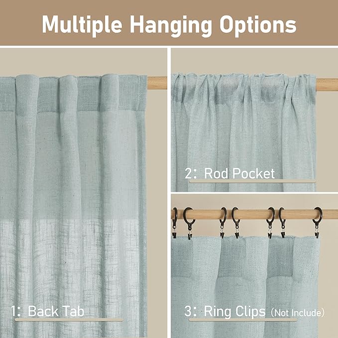 LAMIT Light Filtering Linen Curtains 68 inches Long - Image 2