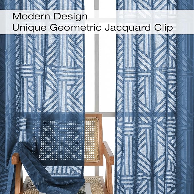Simplebrand Dusty Blue Semi Sheer Curtains 63 Inch Length 2 Panels, Light - Image 3