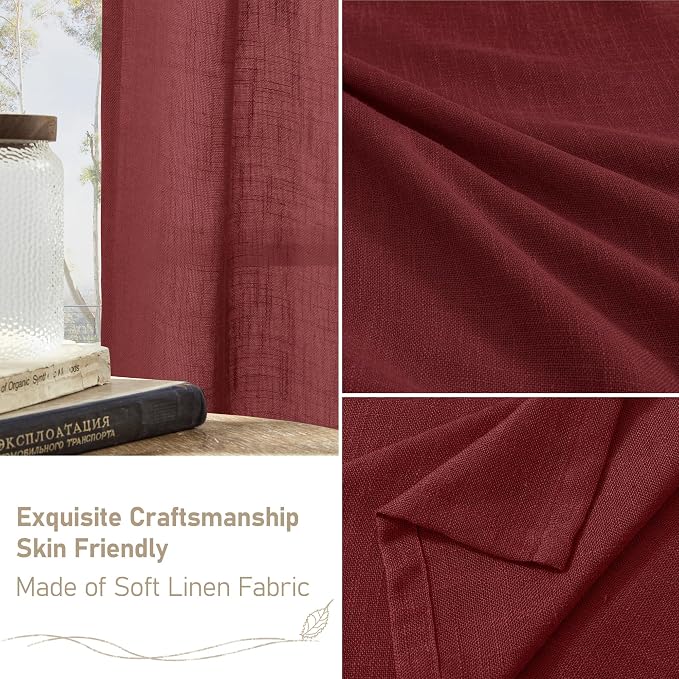 LAMIT Burgundy Red Semi Sheer Linen Curtains 45 Inches Long, Light Filtering - Image 7