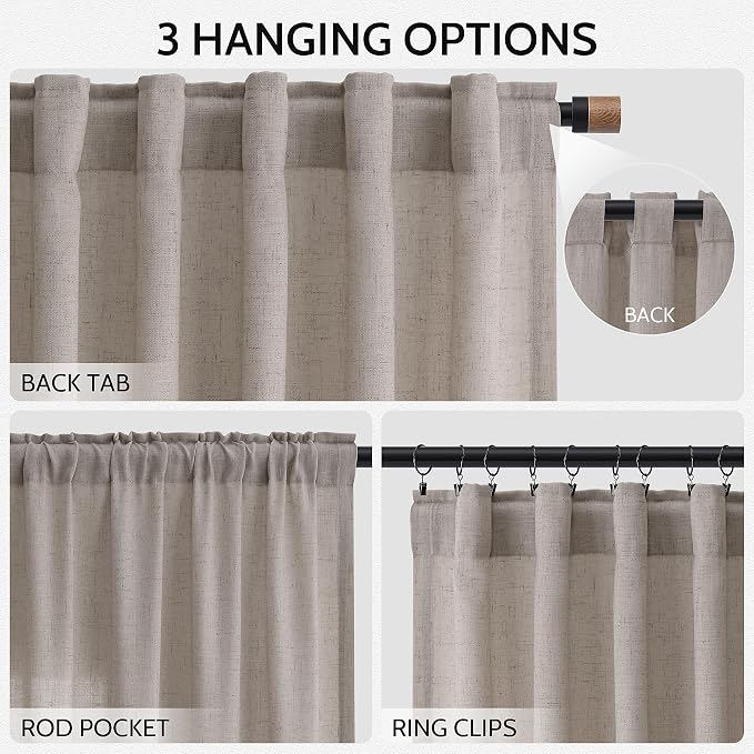 Nanspring Stone Beige Curtains 90 Inches Long - Image 2