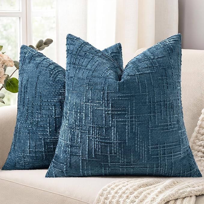 decorUhome Navy Blue Chenille Throw Pillow Covers 20x20 Set of 2 Textured Soft by decorUhome