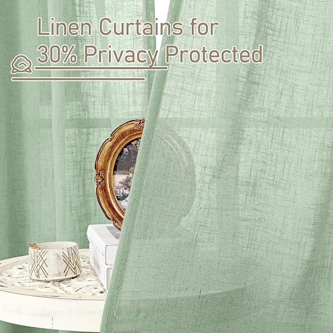 LAMIT Semi Sheer Window Linen Curtains 63 Inch Length, Light Filtering Panels - Image 5