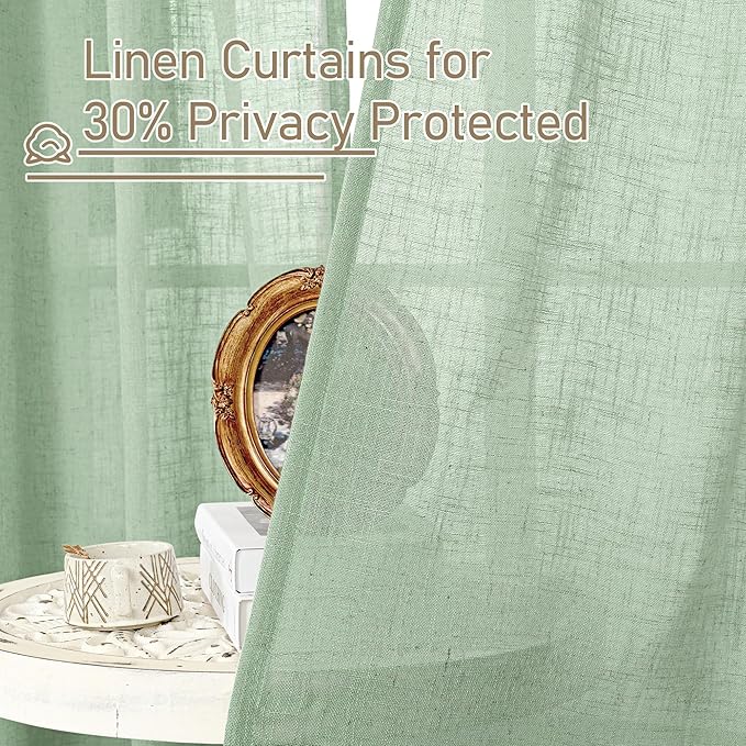 LAMIT Fresh Green Linen Curtains 72 Inch Length - Image 6