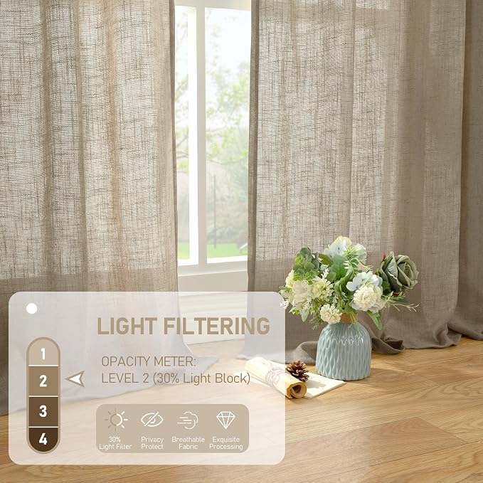 LAMIT Semi Sheer Linen Curtains 36 Inch Length - Image 4
