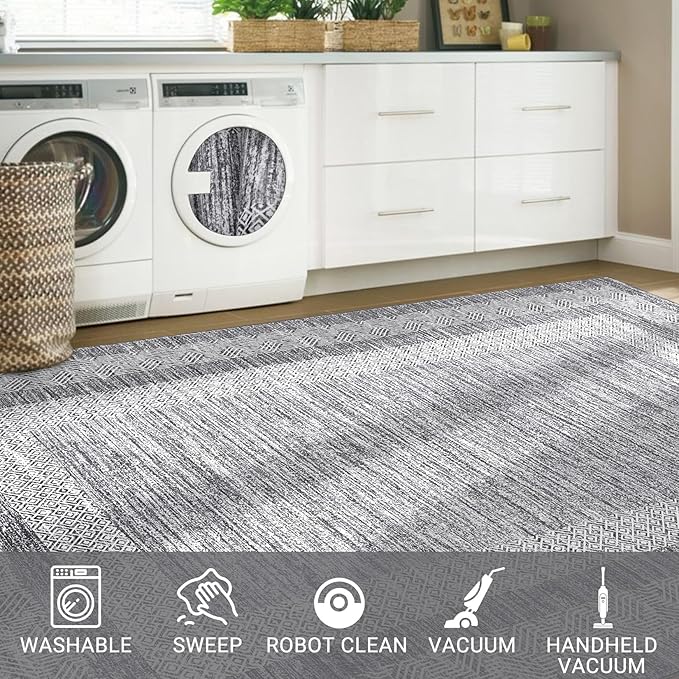 GarveeHome 2x6 Modern Bordered Runner Rug Soft Non Slip Washable Floor Carpet - Image 6