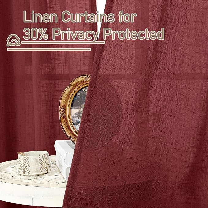 LAMIT Burgundy Red Linen Curtains 72 Inch - Image 6