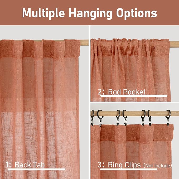 LAMIT Light Filtering Linen Curtains 63 inches Long - Image 3