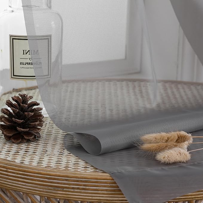 Aiyufeng Grey Sheer Curtains for Bedroom, Semi Sheer Privacy Curtains & Drapes - Image 2