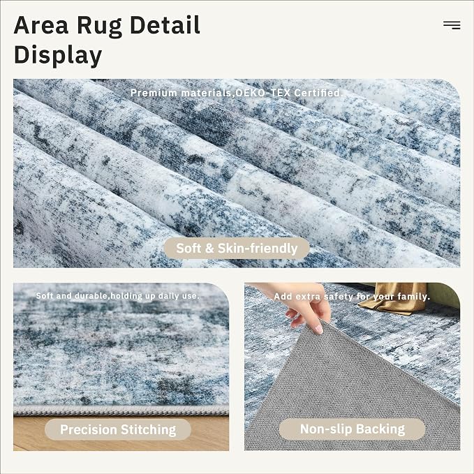 Runner Rug 2'x6' Abstract Washable Non-Slip Runner Rugs - Image 6