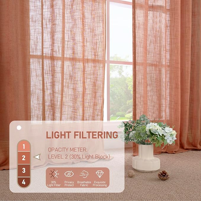 LAMIT Semi Sheer Linen Kitchen Curtains 24 Inch Length, Light Filtering Window - Image 4
