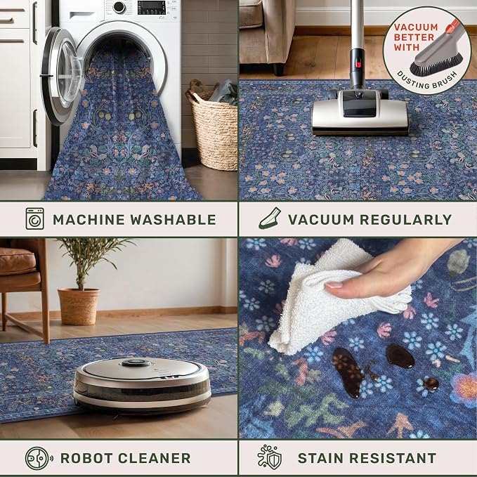 Dark Blue 3x8 Wide Hallway Runner Rugs Indoor Non Slip, 8ft Oriental Washable - Image 4