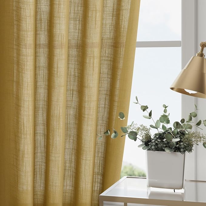 Nanspring Gold Linen Curtains 102 Inches Long Rod Pocket Back Tab Drapes 2 - Image 4