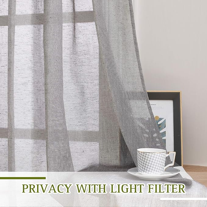 NICETOWN Faux Flax Linen Sheer Curtains 96 inch Long, Grommet Rustic Flax Semi - Image 5