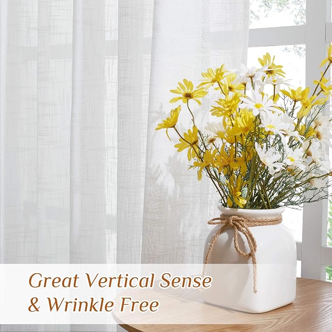NICETOWN White Linen Sheer Curtains and Drapes 84 inches Long, Rod Pocket & - Image 5