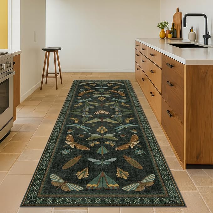 Dark Green 3x10 Extra Long Runner Rugs by HazoHaus
