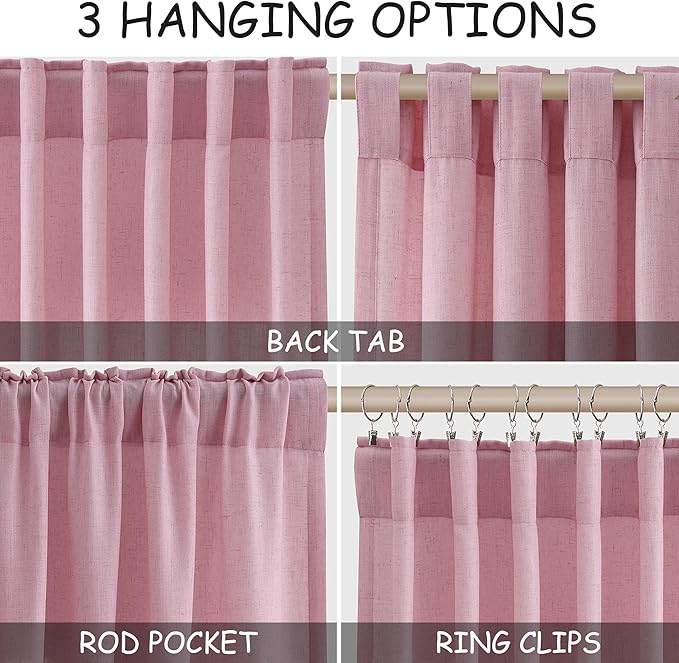 Rose Linen Curtains 84 Inch Long 2 Panel Set - Image 2